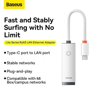 [Užsakomoji prekė] Adapteris USB-C to RJ45 LAN Port, 1000Mbps - Baseus Lite Series (WKQX000302) - Baltas 5