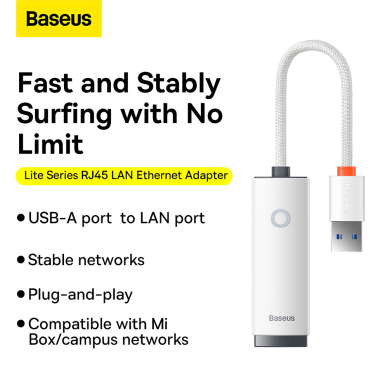 [Užsakomoji prekė] Adapteris USB to RJ45 LAN Port, 1000Mbps - Baseus Lite Series (WKQX000102) - Baltas 5