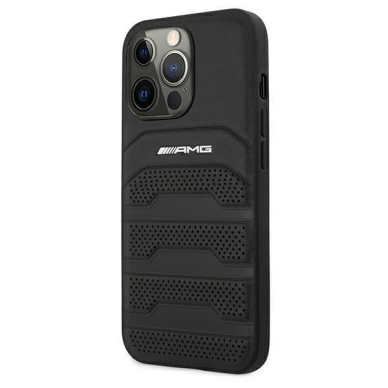 Dėklas AMG AMHCP13LGSEBK iPhone 13 Pro / 13 6,1" Juodas hardcase Leather Debossed Lines 1