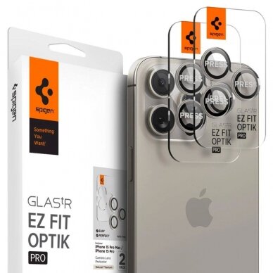 Apsauginis dėklas Spigen Optik.tR EZ Fit Camera Protector skirta iPhone 14 Pro / Pro Max / 15 Pro / Pro Max - natural titanium 2 pcs. 1