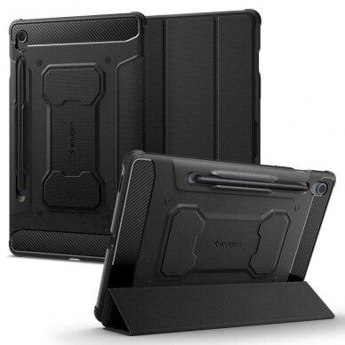 Akcija!  - Pažeista pakuotė - Apsauginis dėklas Spigen Rugged Armor Pro case skirta Samsung Galaxy Tab S9 FE 10.9&#39 &#39  X510 / X516B - Juodas