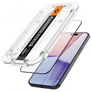 Apsauginis stiklas Spigen GLAS.TR EZ FIT  FC IPHONE 15 PRO Juodas 3