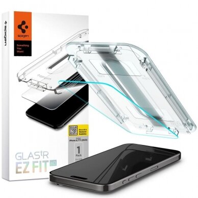 Apsauginis stiklas Spigen GLAS.TR EZ FIT  IPHONE 15 PRO MAX CLEAR