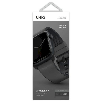 Apyrankė UNIQ pasek Straden Apple Watch Series 4/5/6/7/8/9/SE/SE2/Ultra 42/44/45mm. Leather Hybrid Strap Juodas 2