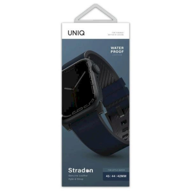 Apyrankė UNIQ pasek Straden Apple Watch Series 4/5/6/7/8/9/SE/SE2/Ultra 42/44/45mm. Leather Hybrid Strap /Mėlynas 2