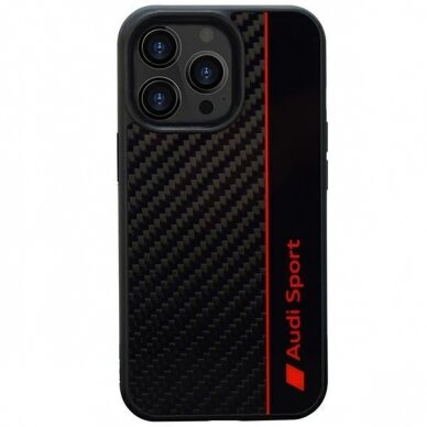 Dėklas Audi Carbon Fiber Stripe iPhone 13 Pro Max Juodas AUS-TPUPCIP13PM-R8/D1-BK