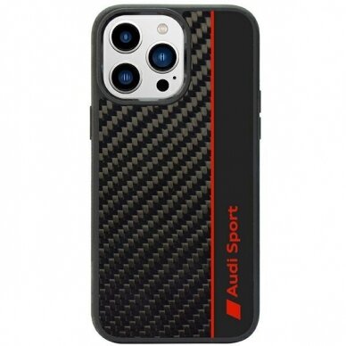 Dėklas Audi Carbon Fiber Stripe iPhone 14 Pro Max Juodas AUS-TPUPCIP14PM-R8/D1-BK