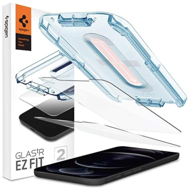 Akcija! Aukštos kokybės grūdintas stiklas Spigen Glass.Tr ”Ez Fit” 2-Pack Iphone 12 Pro Max