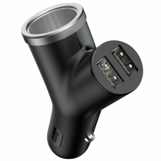 [Užsakomoji prekė] Baseus - Car Charger (CCALL-YX01) - Y-Type Dual USB, Cigarette Lighter Socket, 3.4A - Juodas