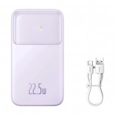 Baseus Comet Series powerbankdisplay 10000mAh 22.5W - violetinis + USB-A / USB-C Kabelis