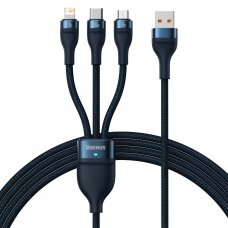 Baseus Flash Series Ⅱ One-for-three Fast Charging Data Cable USB to M+L+C 100W 1.2m Mėlynas