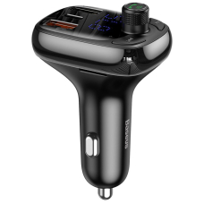 [Užsakomoji prekė] Baseus - FM Modulator and Car Charger S-13 (CCMT000101) - 2x USB, Type-C, Bluetooth MP3 Player, LED Display - Juodas