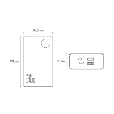 Baseus Adaman2 powerbank with digital display 20000mAh 30W 2 x USB / 1x USB Type C Power Delivery Quick Charge SCP, Oppo Super VOOC Juodas (PPAD050101) 20