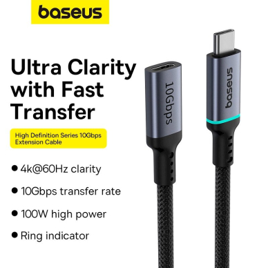 Baseus B0063370C111-00 USB-C - USB-C Kabelis 4K 60Hz 100W 5A 10Gb/s 0.5m - Juodas 11