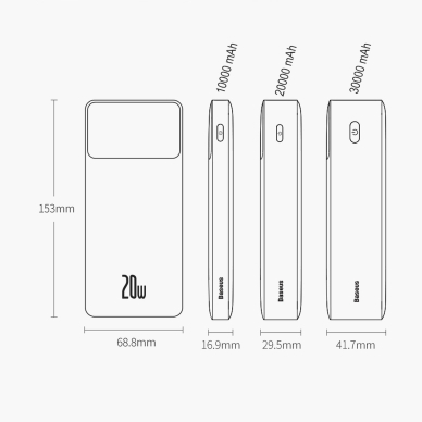 Baseus Bipow Fast Charging Power Bank 20000mAh 20W Baltas (Overseas Edition) + USB-A - Micro USB 0.25m cable Baltas (PPBD050302) 17