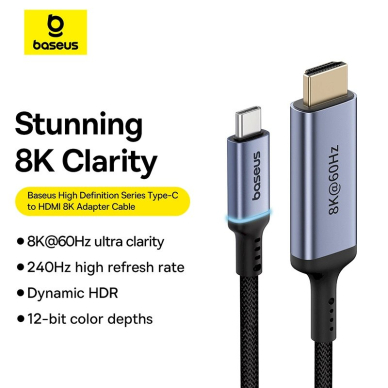 Baseus BS-OH064 8K 60Hz USB-C - HDMI Kabelis 1.5m - Juodas 10