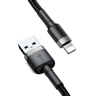 USB Kabelis Durable Nylon Braided Wire Usb / Lightning Qc3.0 2.4A 1M Juodas/pilkas (Calklf-Bg1) 4