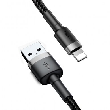 USB Kabelis Durable Nylon Braided Wire Usb / Lightning Qc3.0 2A 3M Juodas/pilkas (Calklf-Rg1) 1