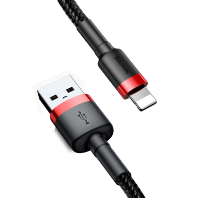 USB Kabelis Durable Nylon Braided Wire Usb / Lightning Qc3.0 2A 3M Juodas/raudonas (Calklf-R91)  1