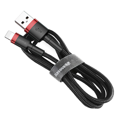 USB Kabelis Durable Nylon Braided Wire Usb / Lightning Qc3.0 2A 3M Juodas/raudonas (Calklf-R91)  4