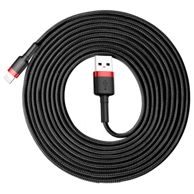 USB Kabelis Durable Nylon Braided Wire Usb / Lightning Qc3.0 2A 3M Juodas/raudonas (Calklf-R91)