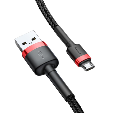 USB Kabelis Durable Nylon Braided Wire Usb / Micro Usb 2A 3M Juodas/raudonas (Camklf-H91) 1