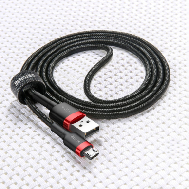 USB Kabelis Durable Nylon Braided Wire Usb / Micro Usb 2A 3M Juodas/raudonas (Camklf-H91) 9