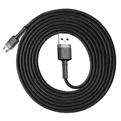 USB Kabelis Durable Nylon Braided Wire Usb / Micro Usb Qc3.0 1.5A 2M Juodas/pilkas (Camklf-Cg1) 2