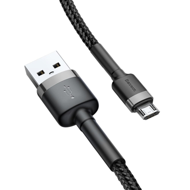 USB Kabelis Durable Nylon Braided Wire Usb / Micro Usb Qc3.0 2.4A 0,5M Juodas/pilkas (Camklf-Ag1) 3