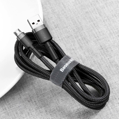 USB Kabelis Durable Nylon Braided Wire Usb / Micro Usb Qc3.0 2.4A 0,5M Juodas/pilkas (Camklf-Ag1) 6