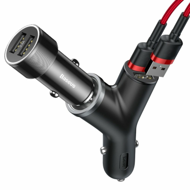 [Užsakomoji prekė] Baseus - Car Charger (CCALL-YX01) - Y-Type Dual USB, Cigarette Lighter Socket, 3.4A - Juodas 3