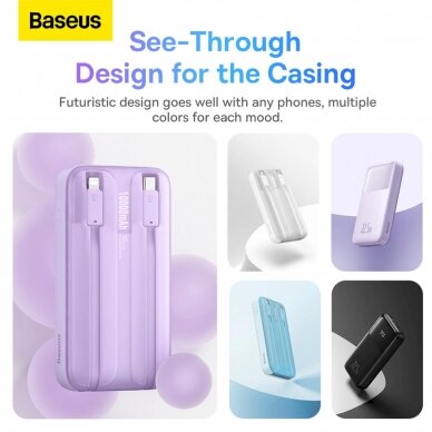 Baseus Comet Series powerbankdisplay 10000mAh 22.5W - Juodas + USB-A / USB-C Kabelis 10