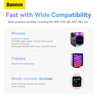 Baseus Comet Series powerbankdisplay 10000mAh 22.5W - blue + USB-A - USB-C Kabelis 0.3m - baltas 17