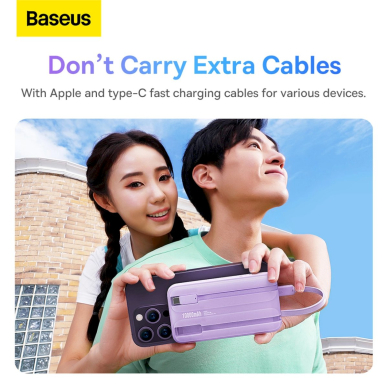 Baseus Comet Series powerbankdisplay 10000mAh 22.5W - violetinis + USB-A / USB-C Kabelis 10