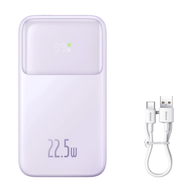 Baseus Comet Series powerbankdisplay 10000mAh 22.5W - violetinis + USB-A / USB-C Kabelis