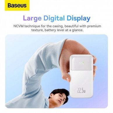 Baseus Comet Series powerbankdisplay 10000mAh 22.5W - baltas + USB-A - USB-C Kabelis 15