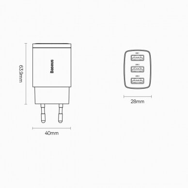 Baseus Compact Charger 3U 17W EU Baltas 18