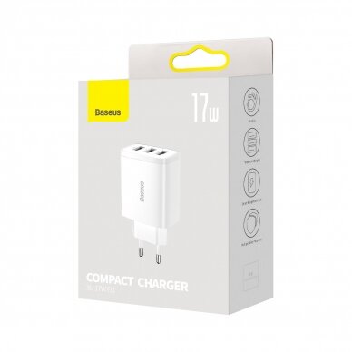 Baseus Compact Charger 3U 17W EU Baltas 4