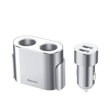 Baseus CRDYQ-0S splitter 2x cigarette lighter socket 80W 2x USB-A 3.1A - silver 1