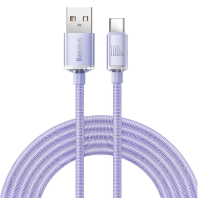 Greito Įkrovimo Kabelis Baseus crystal shine series USB Type A į USB Type C 100W 2m Violetinis (CAJY000505)