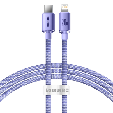 Greito Įkrovimo Kabelis Baseus crystal shine series USB Type C į Lightning 20W 1.2m Violetinis (CAJY000205)