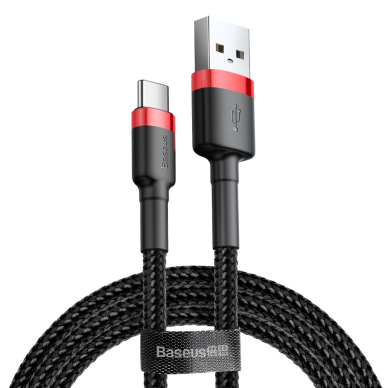 [Užsakomoji prekė] Baseus - Data Cable Cafule (CATKLF-B91) - USB to Type-C 3A, 480Mbps, 1m - Raudonas / Black