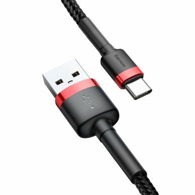 [Užsakomoji prekė] Baseus - Data Cable Cafule (CATKLF-B91) - USB to Type-C 3A, 480Mbps, 1m - Raudonas / Black 1