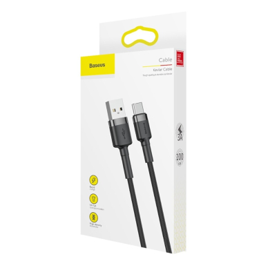 [Užsakomoji prekė] Baseus - Data Cable Cafule (CATKLF-BG1) - USB to Type-C, 3A, 480Mbps, 1m -pilkas / Black 6