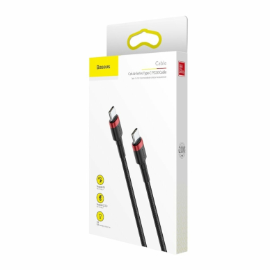 [Užsakomoji prekė] Baseus - Data Cable Cafule (CATKLF-G91) - Type-C to Type-C, PD2.0 60W Flash Charging, 20V, 3A, 1m - Raudonas / Black 6