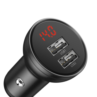 Įkroviklis Baseus Digital Display Dual USB 4.8A Car Charger 24W + 3in1 USB - UBS Type C / micro USB / Lightning 1,2m cable juodas 4