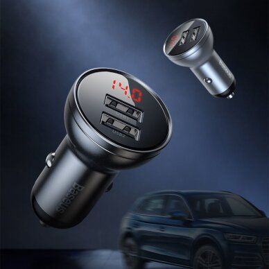 Autombilinis Įkroviklis Baseus Digital Display Dual USB 4.8A Car Charger 24W pilkas 5