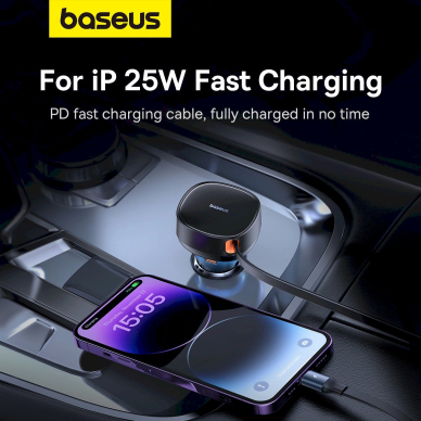 Baseus Enjoyment Pro USB-C (female) / Lightning (male) 60W car Įkroviklis  - Juodas 13