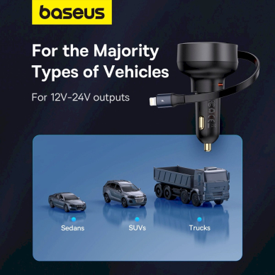 Baseus Enjoyment Pro USB-C (female) / Lightning (male) 60W car Įkroviklis  - Juodas 15