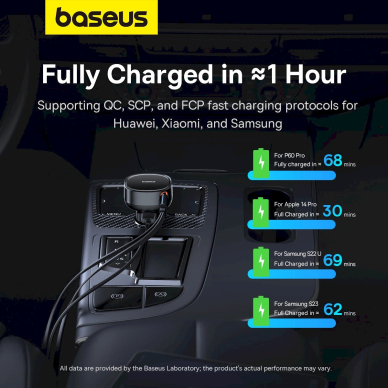 Baseus Enjoyment USB-A car Įkroviklis USB-C / Lightning 60W Kabelis - Juodas 12